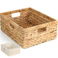 thumbnail image 2 of Storage Standard Large Rectangular Water Hyacinth Storage Basket with Cotton Liner, 15" x 12" x 6" Built-In Handles, Natural Woven Shelf Organizer for Pantry, Closet, Living Room, 2 of 13
