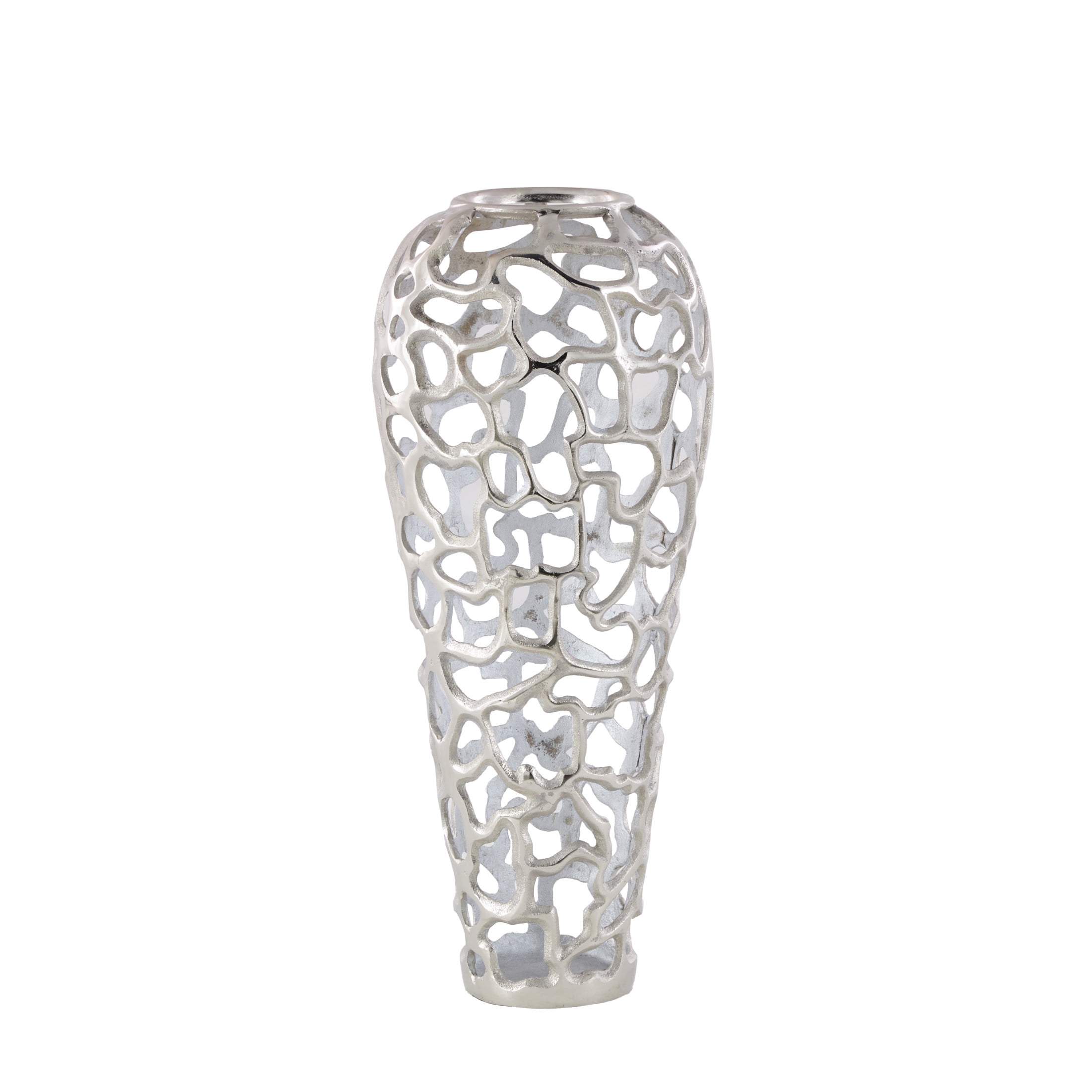 DecMode Silver Contemporary Aluminum Open Style Decorative Vase with Metal Holes, 10"W x 25"H