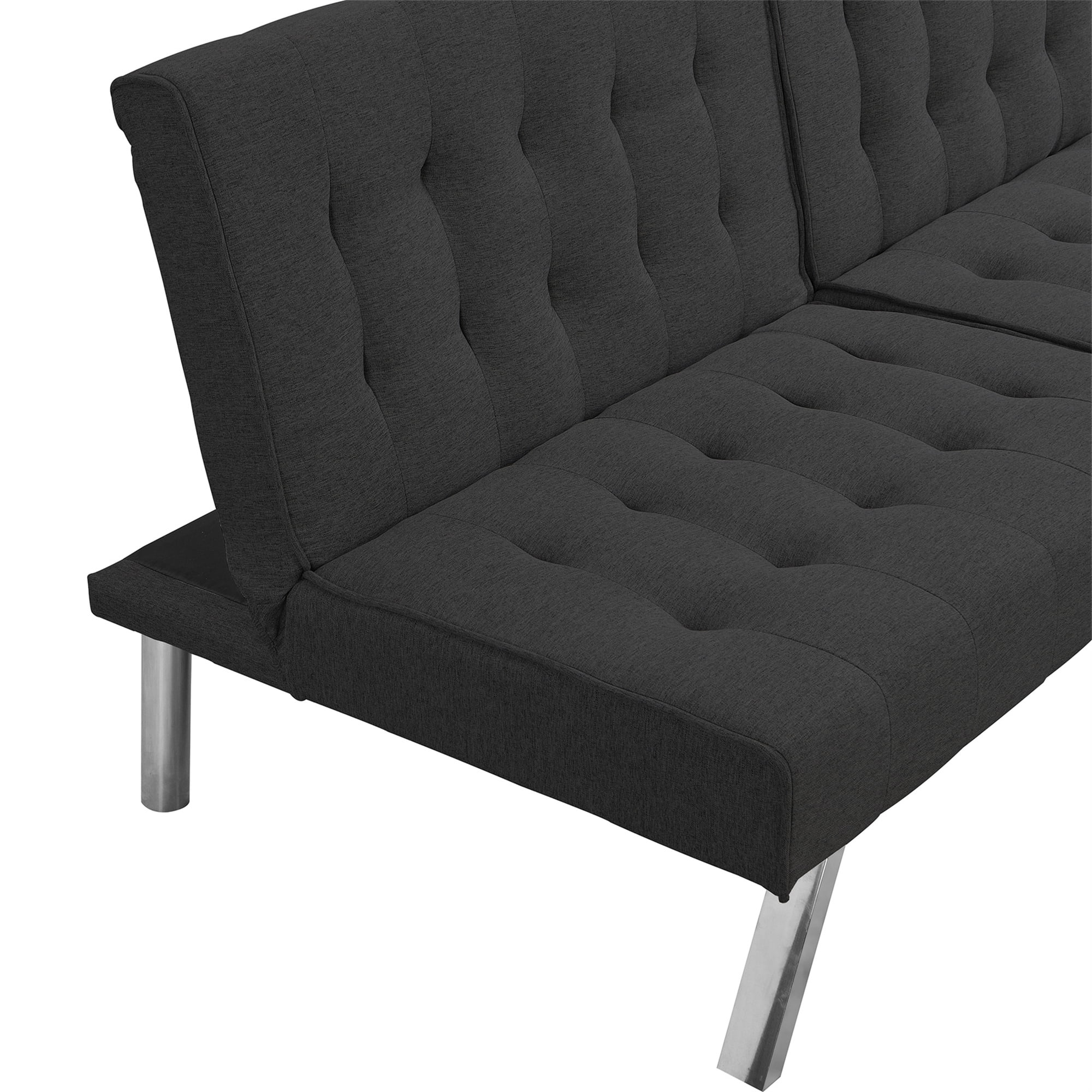 Aukfa 67" Tufted Futon Convertible Sofa Bed Separate Back Chaise Couch for Home Office, Linen, Black