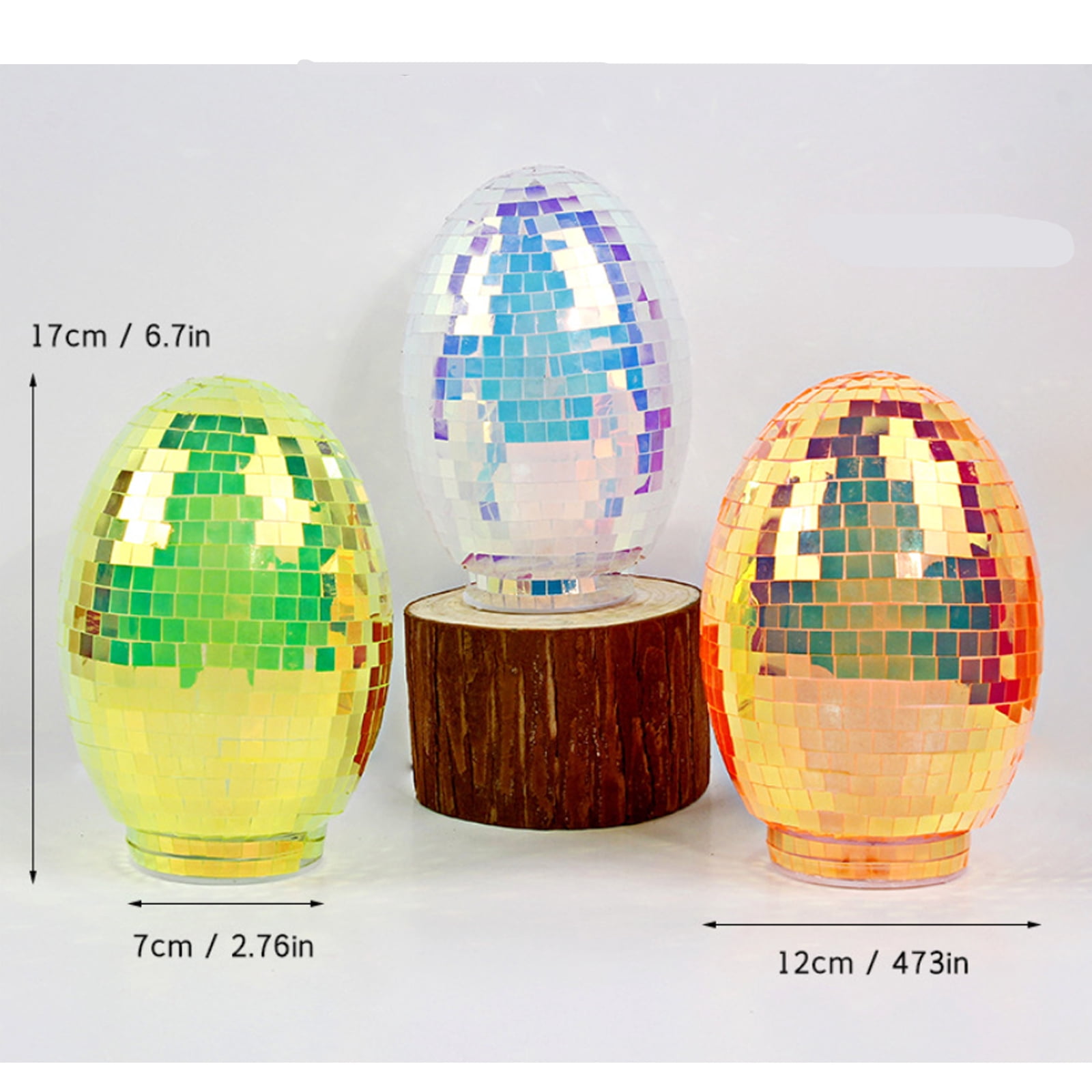 3PCS Easter Decorations Disco Mirror Egg Tabletop Decor 6.7 Inch for Party Home Display, Shiny Easter Decor for Shelf Desk Centerpiece