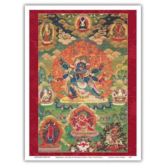 Vajrakilaya - The Lord Of The Magic Dagger - Tantric Deity - Vintage Tibetan Thangka Buddhist Painting - Tibet, 13th Century - Master Art Print (Unframed) 9in x 12in