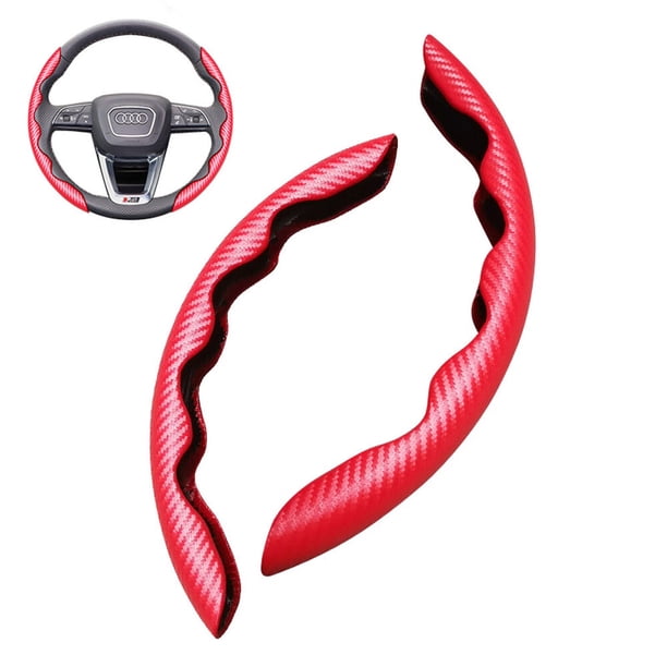 fundas antideslizantes para volante de coche (patrón de fibra de carbono rojo), repuesto de fibra de carbono, protector para la mayoría de los coches.