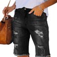 thumbnail image 2 of Pantalones cortos de verano de talle medio para mujer, pantalones cortos desgastados con cremallera y botones elásticos informales a la moda con bolsillos, 2 of 5