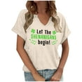 thumbnail image 3 of Ounisa St Patrick's Day V Neck Shirts for Womens Irish Shamrock Graphic Tee Funny Lucky Heart Printed Short Sleeve Shirts Tops, 3 of 4
