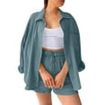 thumbnail image 4 of ReTeiv Women's Summer Two Piece Muslin Blouse Shirt And Shorts Clothes Two Piece Set Beach Outfit Set Two Piece Set Women, 4 of 4