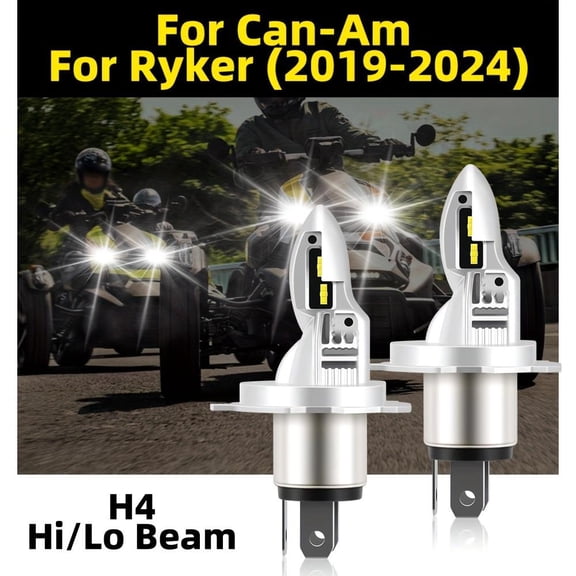 for Can-Am for Ryker (2019-2024), H4 LED Motorcycle Headlight Bulb 22000LM 6000K Hi/Lo Beam Light White Light Super Bright Lights Plug-N-Play Bulbs, Pack Of 2