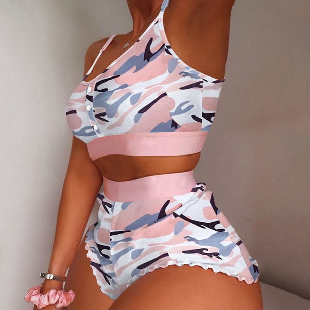 Conjunto de pijama de 2 piezas con volantes y estampado de fresas Kawaii para mujer 2022 Cute Crop Top & Pantalones cortos Trajes Dama Ropa de dormir Lencería sexy xuanjing unisex