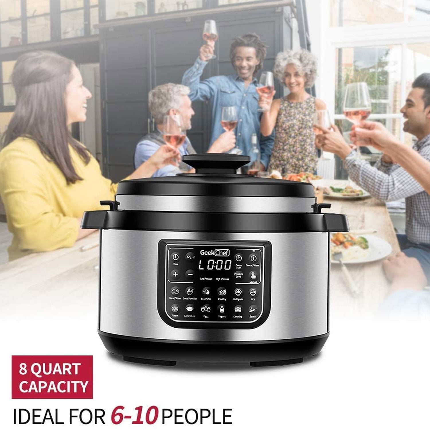 Geek Chef 12 in 1 Electric 8 Quart Oval Pressure Cooker Pot with LCD Display Walmart