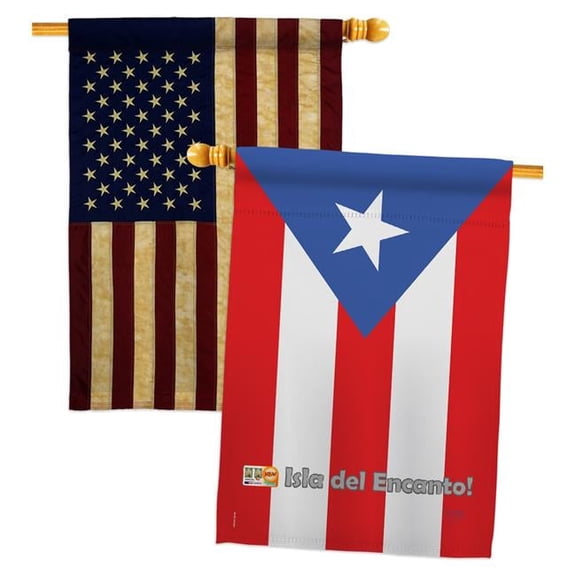 Breeze Decor BD-CY-HP-108049-IP-BOAA-D-US07-BD 28 x 40 in. World Nationality Impressions Decorative Vertical Double Sided USA Vintage Puerto Applique House Rico Flags - Pack of 2