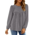 thumbnail image 2 of UVN Fall Shirts for Women Long Sleeve Blouses Ladies Crewneck Lace Crochet Tops Dressy Chiffon Blouses, 2 of 8