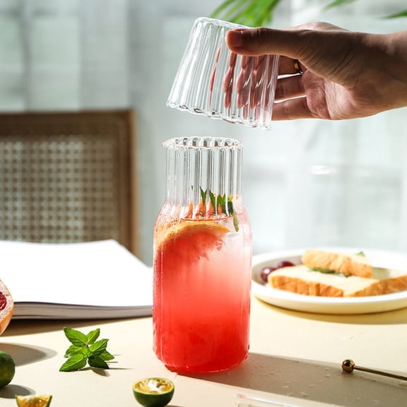 Bxaolu Small Glass Pitcher Glass Water Carafe with Cup Lid, Fridge Water Jug Cold or Hot Beverages, Iced Tea, Milk, Juice 800ml/27oz & Clear Cup Lid (Glass Pitcher-Clear Cup Lid)