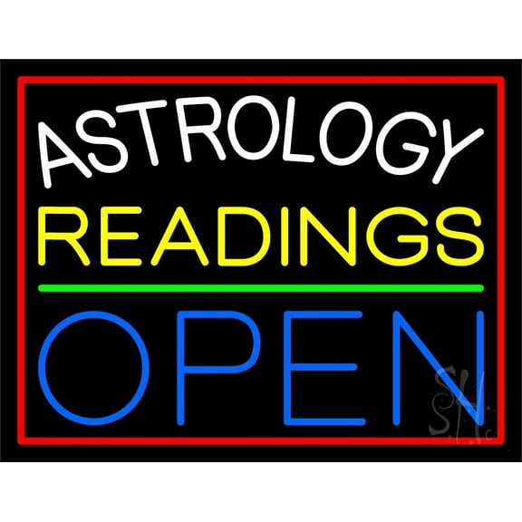 Astrology Readings Open Red Border LED Neon Sign 15" Tall x 19" Wide - inches Black Square Cut Acrylic Backing, with Dimmer - Bright and Premium built indoor LED Neon Sign for Storefront.