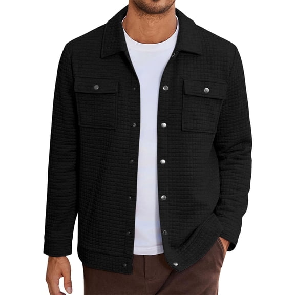 Yokua Mens Casual Shirt Button Down Long Sleeve loose Quilted Overshirt
