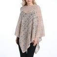 thumbnail image 4 of Up to 65% off Pitauce Cover Up for Women Solid Color Hollow Out V Neck Crochet Poncho Knitting Cape Asymmetric Hem Shawl Versatile Wrap Tops, 4 of 7