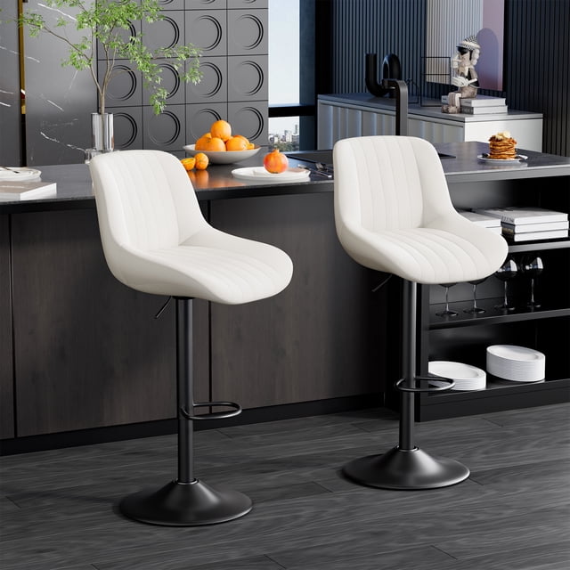 Hawsaiy Adjustable Bar Stools Set of 2, Swivel Counter Height Bar Chairs with Back, Modern Technical Fabric Barstools for Kitchen Island & Home, White