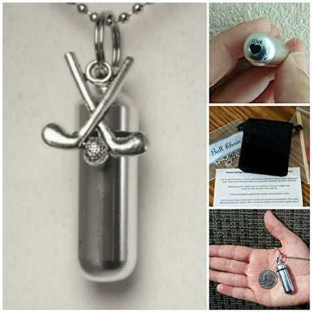 Tiffany Heart Chain - GOLF CLUBS CREMATION URN SET with Chain and Engraved Heart - Includes Velvet Pouch, Ball-Chain, Fill Kit