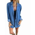 thumbnail image 3 of Women'S Button Denim Shirt Long Sleeve Lapel Casual Loose Denim Jacket Blue XXL, 3 of 9