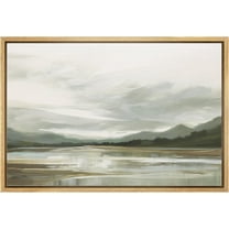 PixonSign Framed Canvas Print Wall Art Storm Cloud Mountain Range Lake Nature Wilderness Illustrations Fine Art Decorative Farmhouse/Country Relax/Calm/Cozy Multicolor Zen - 16"x24" Natural