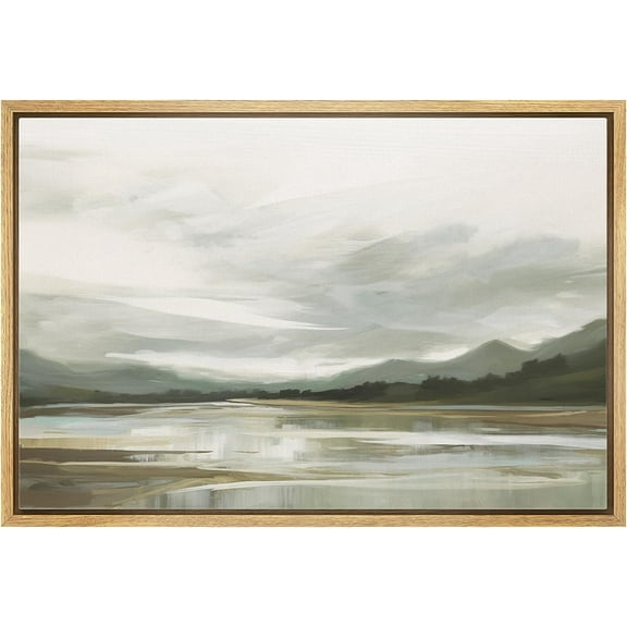 PixonSign Framed Canvas Print Wall Art Storm Cloud Mountain Range Lake Nature Wilderness Illustrations Fine Art Decorative Farmhouse/Country Relax/Calm/Cozy Multicolor Zen - 16"x24" Natural