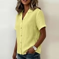 thumbnail image 6 of Edvintorg Button Down Shirts for Women Cotton Linen Turndown Collar Loose Tops Summer Short Sleeve Lightweight Casual Blouse Trendy Womens Clothes Yellow S, 6 of 9