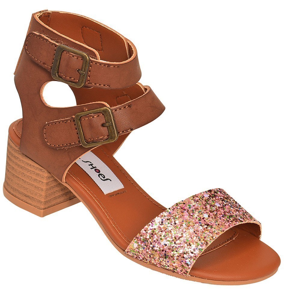 Rachel Shoes Rachel Shoes Girls Brown Glitter Top Buckle Strap Block