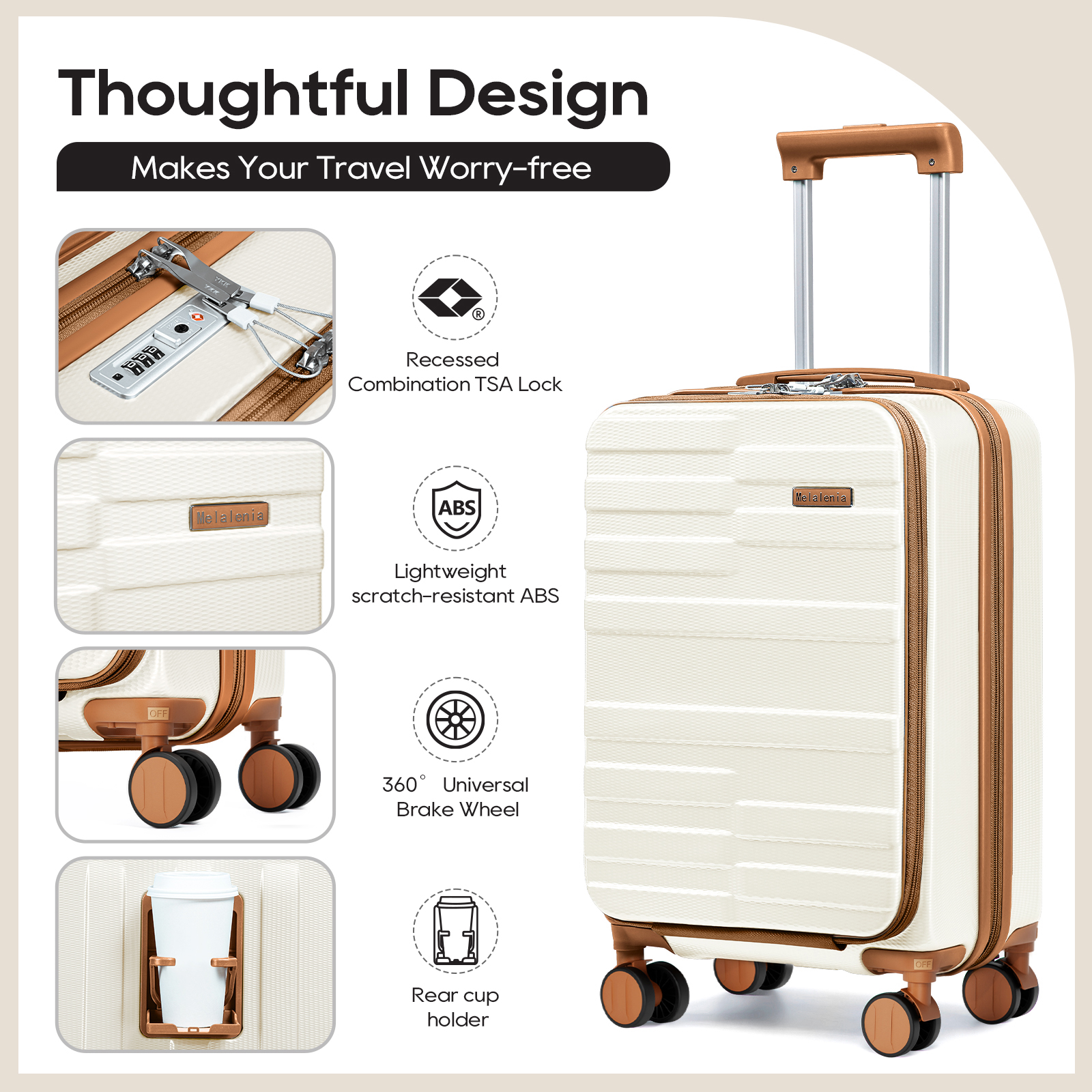 Joyway 3-Piece Front-Opening Carry-On Luggage Set, Beige photo 6