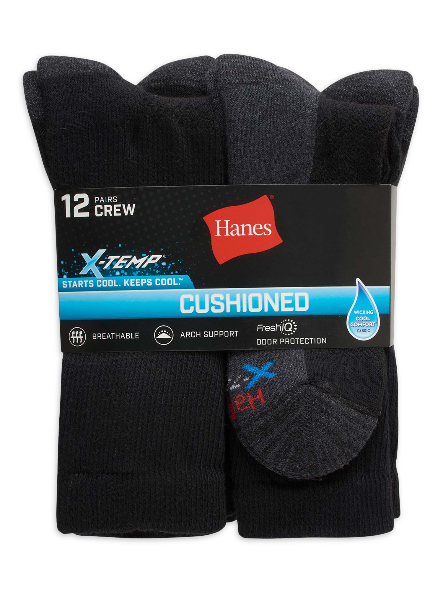 Hanes Men's X-Temp Cushioned Crew Socks, 12-Pack photo 2