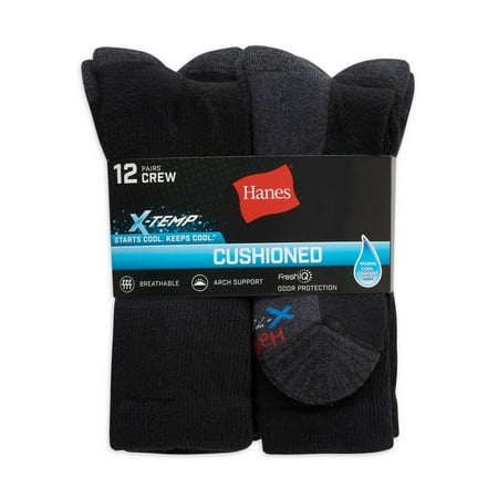 Hanes Men's X-Temp Cushioned with Arch & Vent Crew Socks, 12 Pack