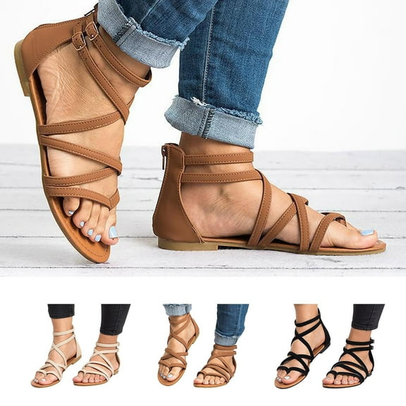 Sandals for Women 2025, Xunlbb Large Bag Heel Sandals Casual Flip Toe Lightweight Straps Flat Sandals(Black,Size:35)