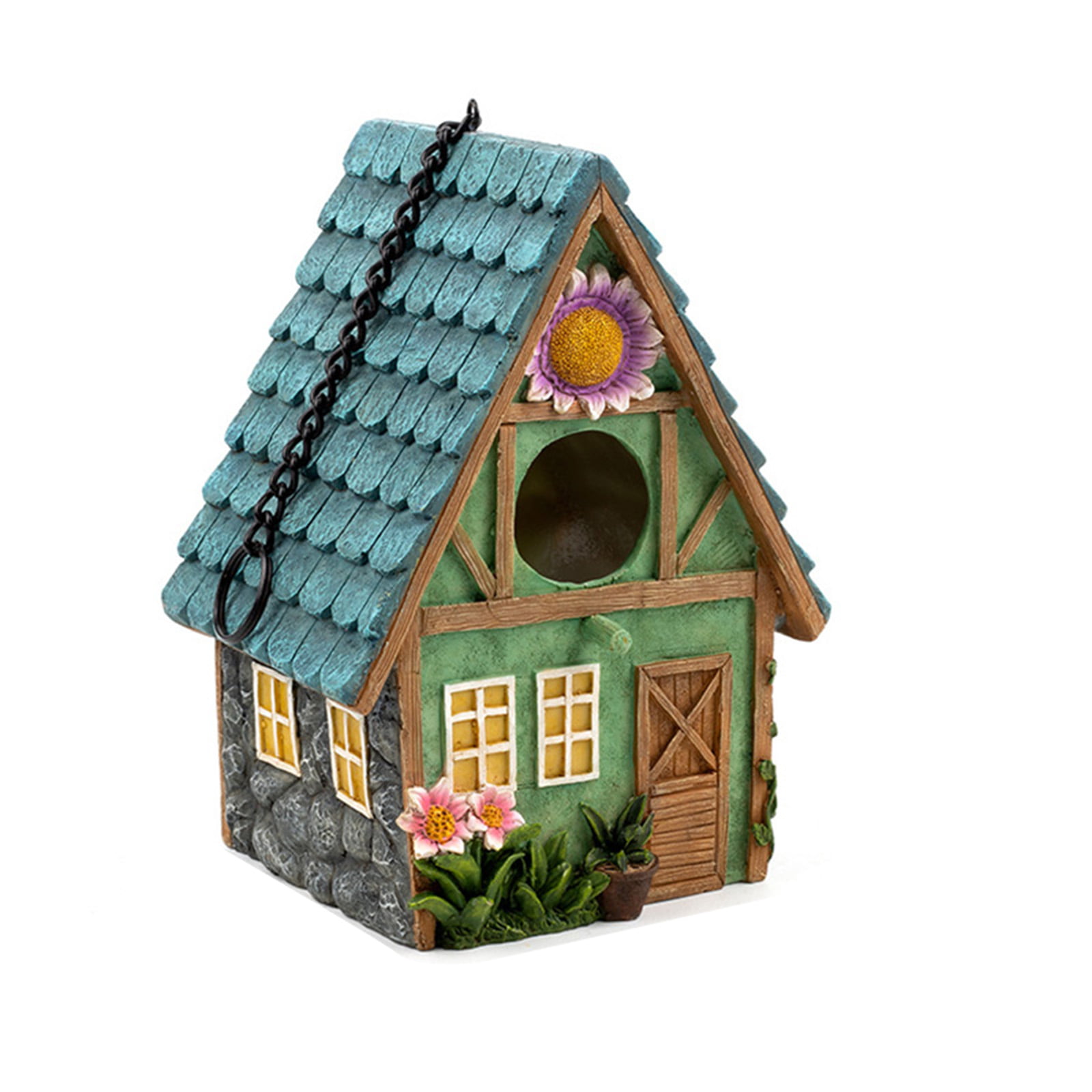 Hand-Painted Hanging Birdhouse Cottages Bird House Outdoor Patio Decorative 