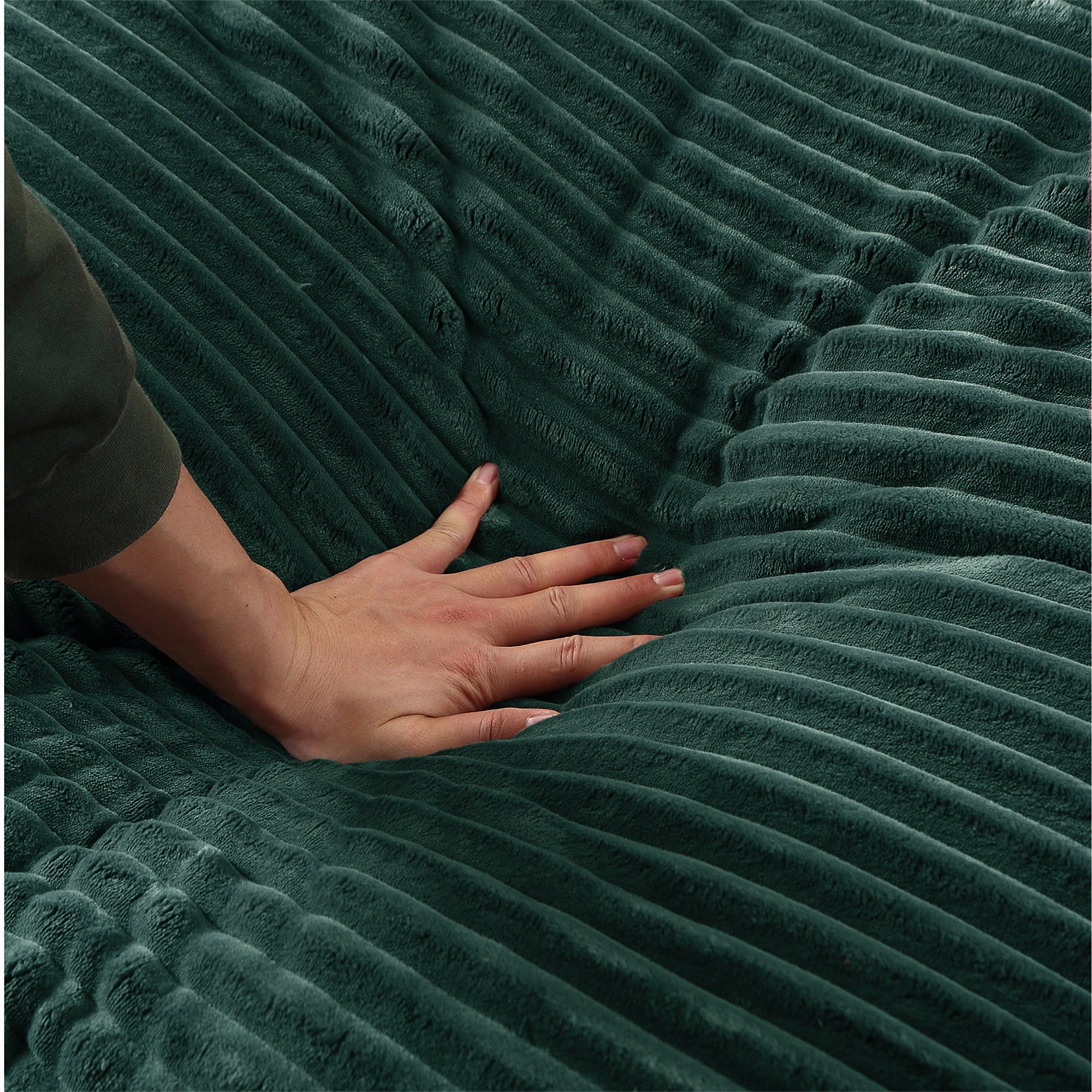 Aukfa 49" Chaise Lounge Oversized Corduroy Sofa Plush Chair Bed w/ 3 Pillows for Living Room, Green