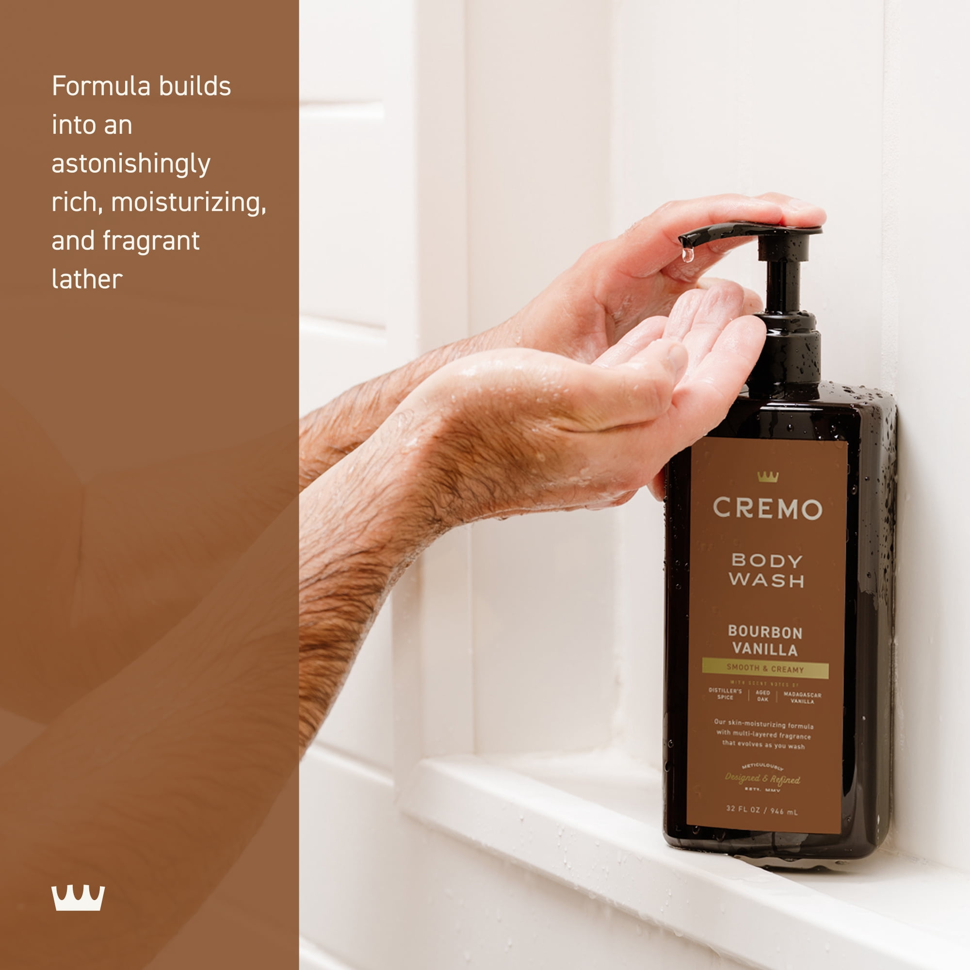 (4 pack) Cremo Men's Body Wash, Bourbon Vanilla Scent, 32 fl oz