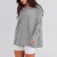 thumbnail image 4 of MELDVDIB Womens Half-Button Hoodies Fall Winter Solid Color Long Sleeve Oversized Hooded Sweatshirts Fashion Casual V Neck Pullover Tops Gray L, 4 of 9