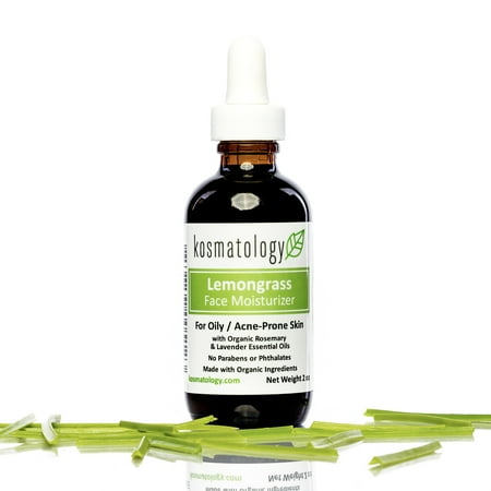 kosmatology® Lemongrass Organic Face Moisturizer | Acne and Oily Skin Types | Infused with Lemongrass and Rosemary Oils | Vegan and Cruelty-Free | 2 fl oz