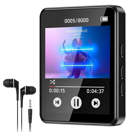Bluetooth 5.3 MP3/MP4 Player, 2.5" Full Touch Screen with Gesture Control, HiFi Lossless Audio, FM Radio, 128GB Support, Built-in Speaker, Kid-Friendly Themes, Portable for Sport/Running/Gifting