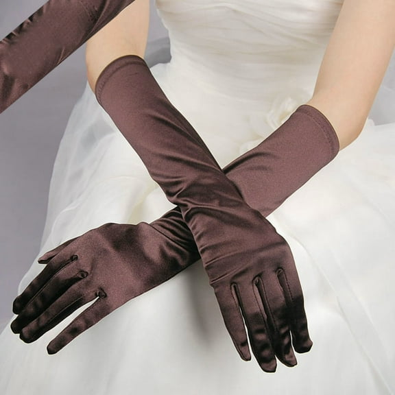 YOUSNH Women Solid Color Satin Wedding Party Wedding Gloves Carnival Party Gloves Gloves for Women Men Coffee One Size