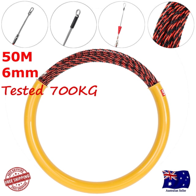 50M 6mm Cable Wire Puller Conduit Snake Fish Tape Cable Rodder Rod Tested 700KG