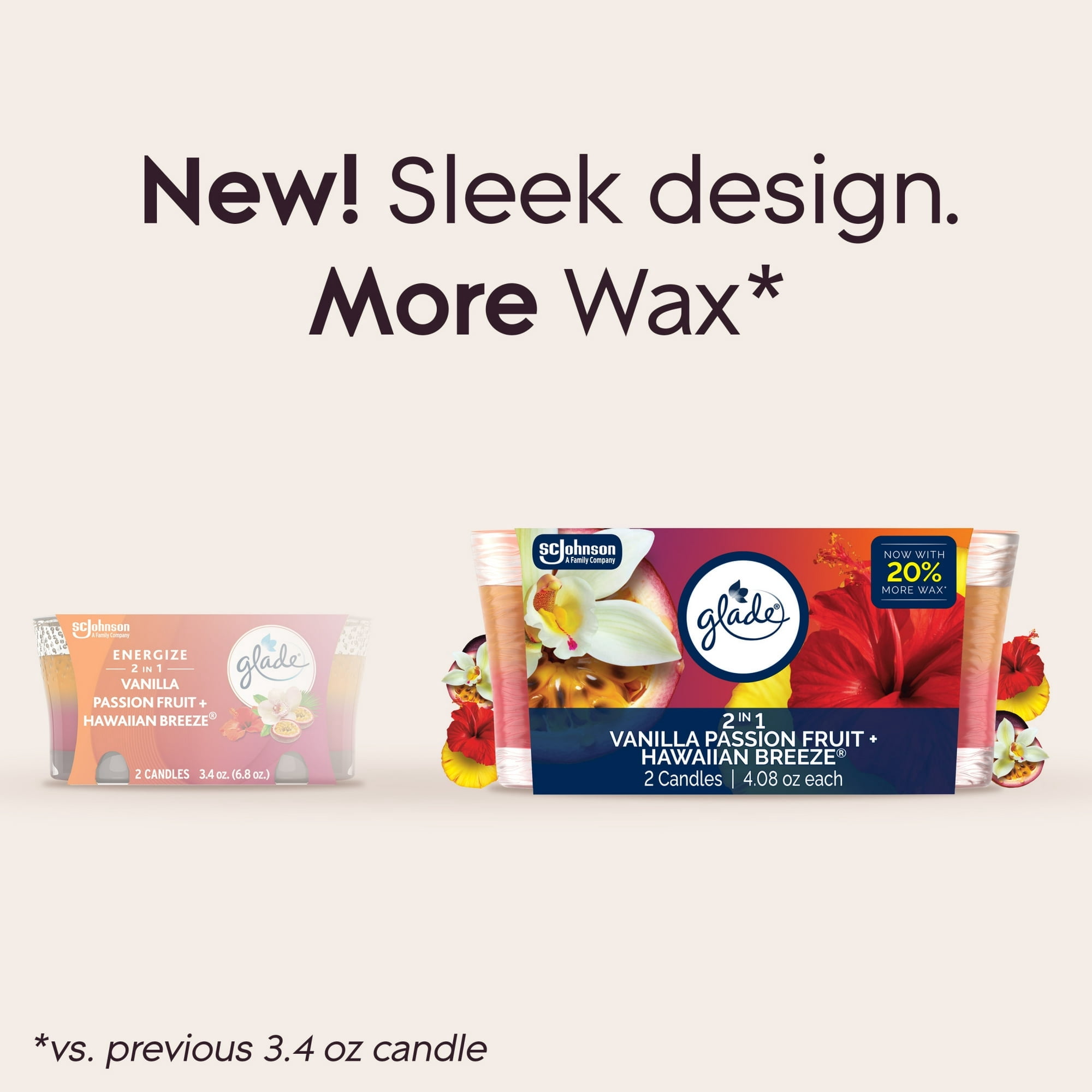 Glade 2in1 Single Wick Candles, Hawaiian Breeze + Vanilla Passionfruit, 8.16 oz