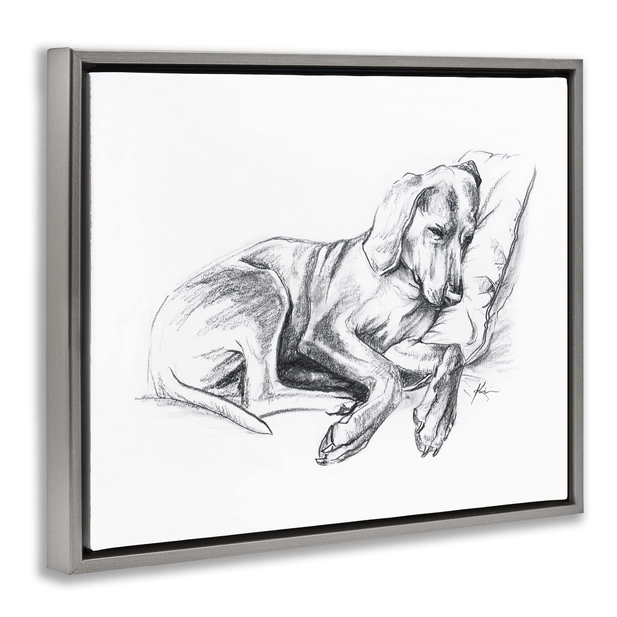 Stupell Industries Napping Dog Drawing Animals Drawing Gray Floater Framed Canvas Art Print Wall Art, 21 x 17
