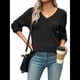 thumbnail image 1 of Suéter Informal de Larga con Cuello en V, Tejido Acanalado y Crochet Ligero para Mujer (Otoño 2025) Negro L, 1 of 7