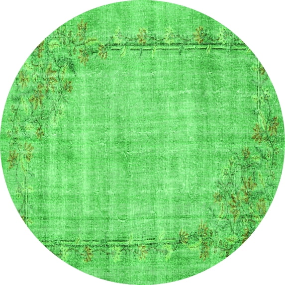Ahgly Company Indoor Round Oriental Green Asian Inspired Area Rugs, 4' Round