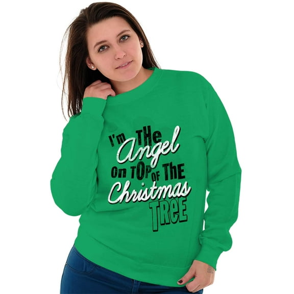 I'm The Angel On Top Christmas Tree Women Plus Size Crewneck Sweatshirt Brisco Brands 5X