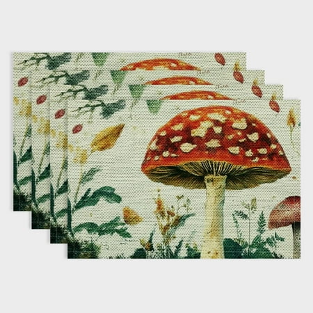 

Pratyus 4pcs Mushroom Dining Table Linen Placemats for Elegant Home Decor and Special Occasions Set of 4 Hard Paper Table Mats 18x12in