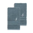 thumbnail image 2 of Authentic Hotel and Spa  Omni Turkish Cotton Terry Set of 2 Medium Blue Hand Towels with White Script Monogrammed Initial V, 2 of 5