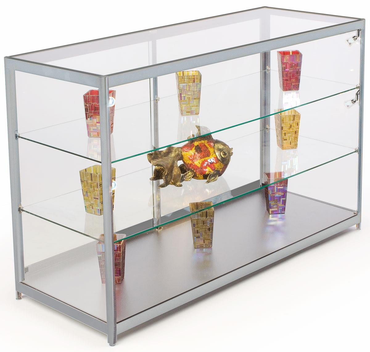 Displays2go Retail Counter Glass Display Case, LED Lighting, 2 Tempered ...