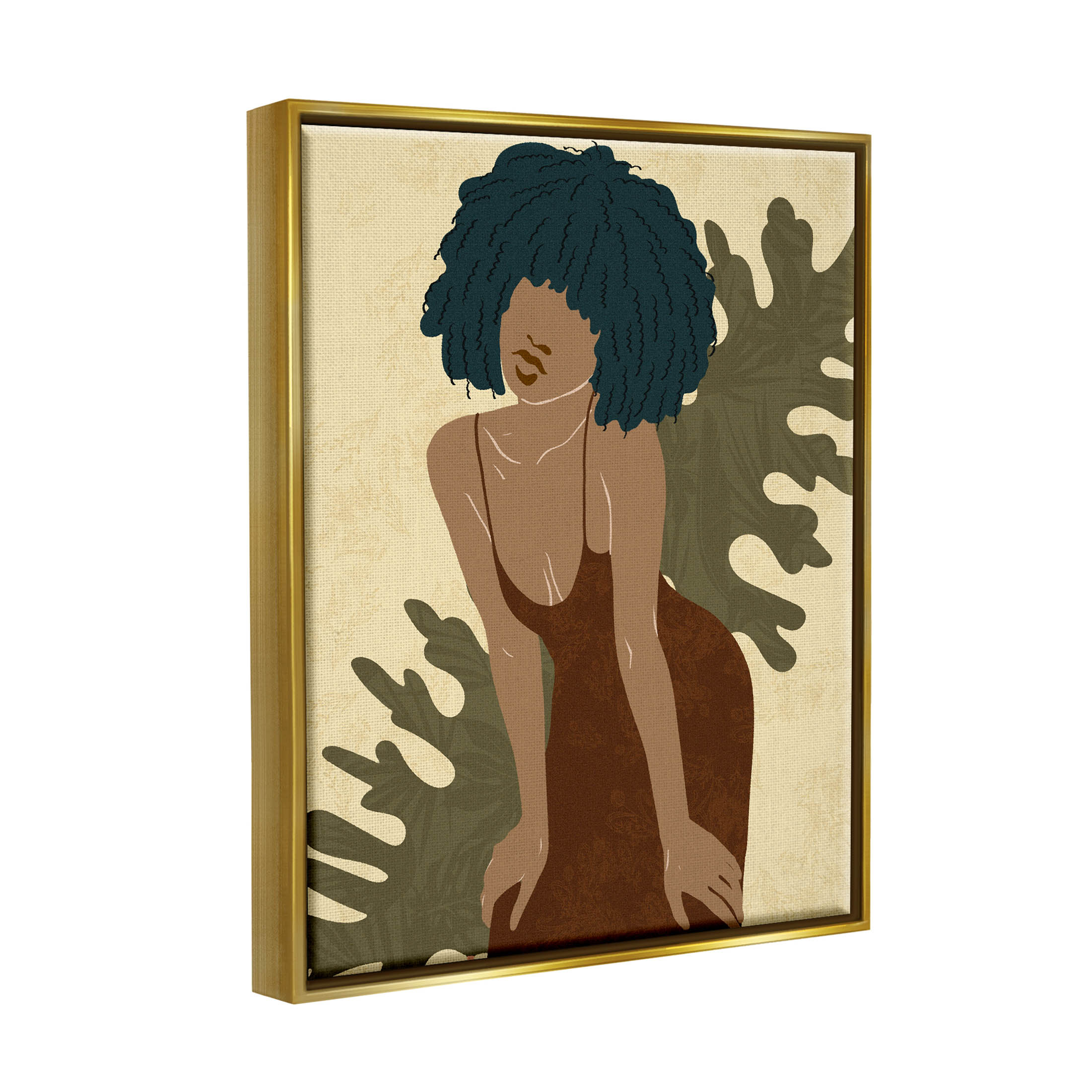 Boho Woman Botanical Leaf Botanical & Floral Graphic Art Metallic Gold Framed Art Print Wall Art