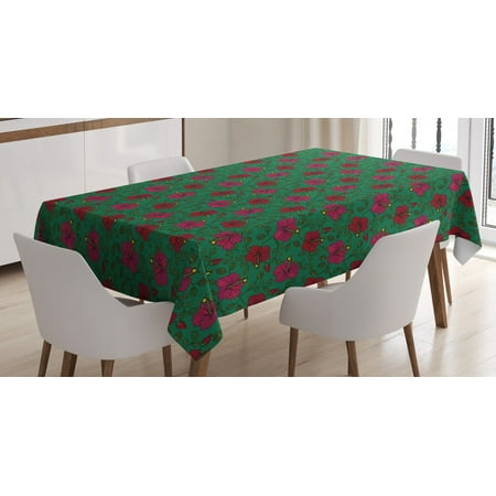 

Tropical Tablecloth Blossoming Exotic Hibiscus Flowers on Green Backdrop with Hawaiian Foliage Leaves Rectangular Table Cover for Dining Room Kitchen 60 X 84 Inches Multicolor by Ambesonne
