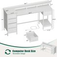 thumbnail image 2 of Furologee 55 Inch Computer Gaming Desk with Power Outlets LED Lights Reversible Home Office with Adjustable Fabric Storage Drawers for Working Writing Study, White, 2 of 8
