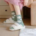 thumbnail image 5 of Women Ladies Flower Heart Pattern Soft Plush Keep Warm Mink Velvet Socks Sleeping Socks Winter Socks Middle Tube Sock GREEN, 5 of 8