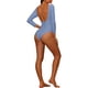 thumbnail image 3 of Traje de baño de una pieza para mujer, de manga larga, color púrpura, con escote redondo y espalda descubierta, básico, ideal para nadar., 3 of 5